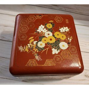 Vintage Asian Stacking Jewelry Trinket Box Floral Chinoiserie